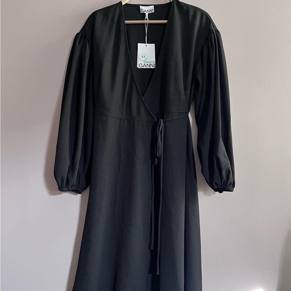 GANNI Heavy Crepe Wrap Dress - Picture 3 of 4